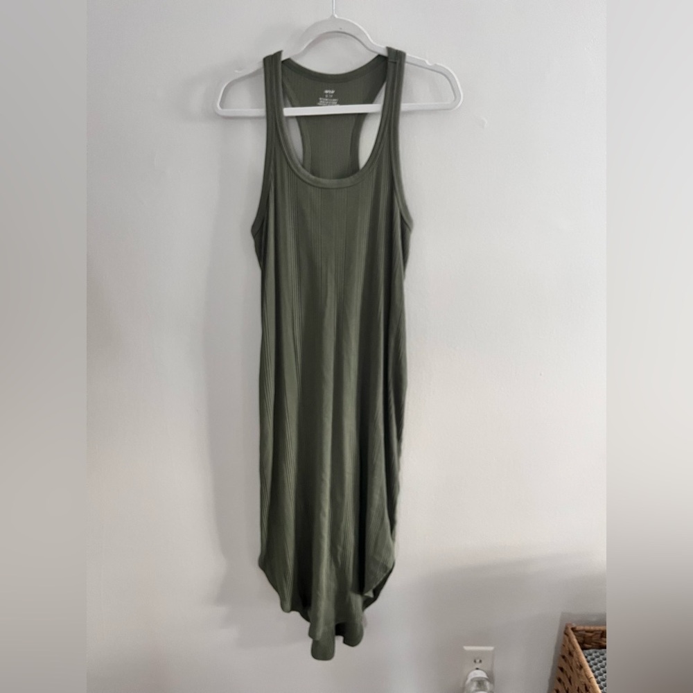 AERIE Green Ribbed Racerback Midi Dress